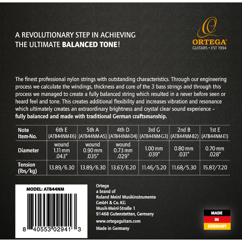 Klassikalise kitarri keeled Ortega ATB44NM (medium)