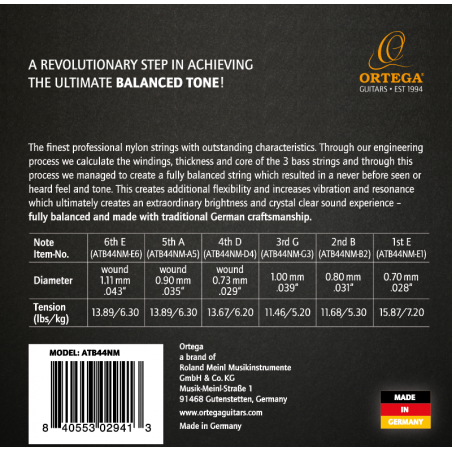 Klassikalise kitarri keeled Ortega ATB44NM (medium)