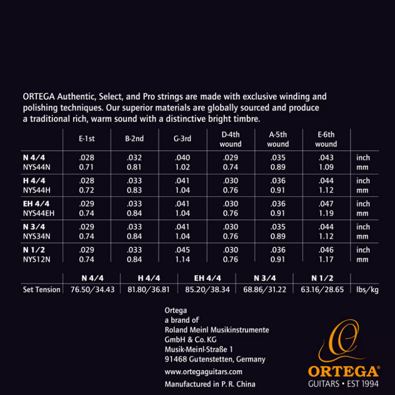 Klassikalise kitarri keeled Ortega NYS44N