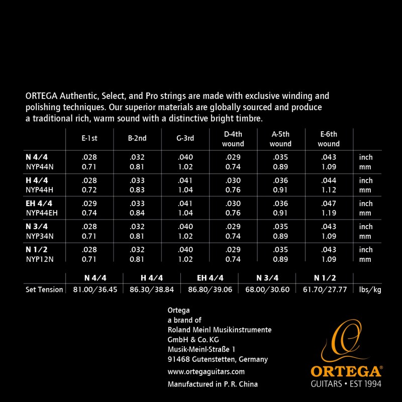 ORTEGA Custom Made Strings Pro 4/4 Scale - Classical Guitar 6 String NYP44EH